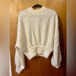FARM Rio Cream Knit Sweater with Pearls